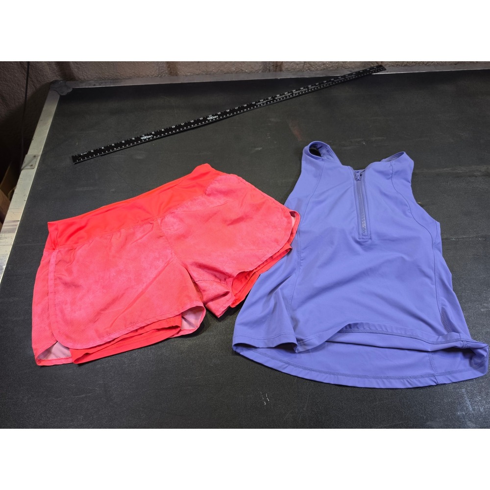 Athleta Lavender Quarter Zip Tank & Danskin Now Pink Running Shorts Active Set
